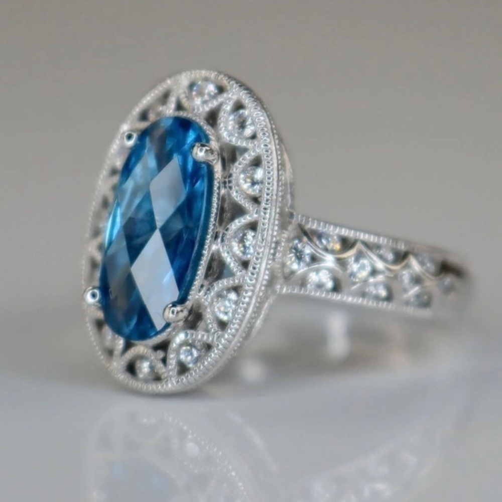 Tacori sterling silver Blue Spinel CZ ring - Picture 6 of 9